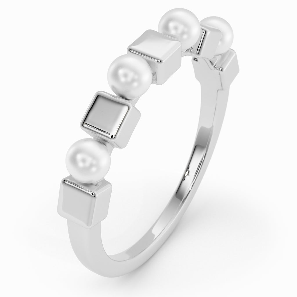 PEARL + CUBE RING